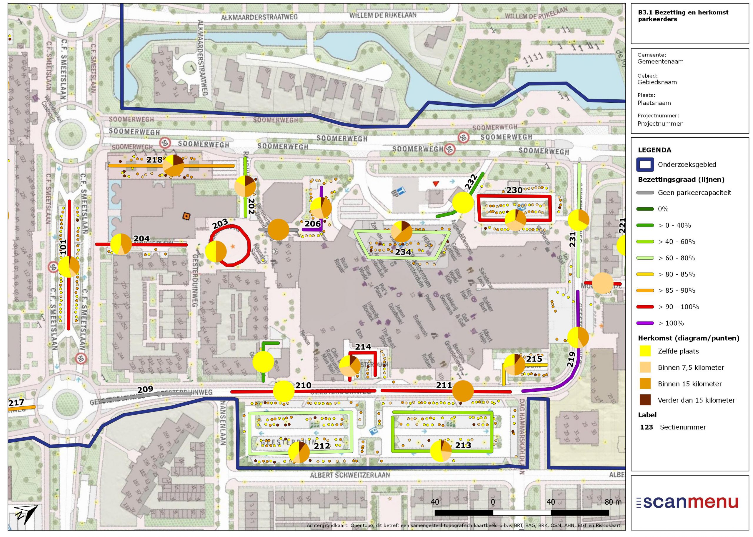GIS visualisatie Scanmenu bezettingsgraad en herkomstanalyse parkeeronderzoek