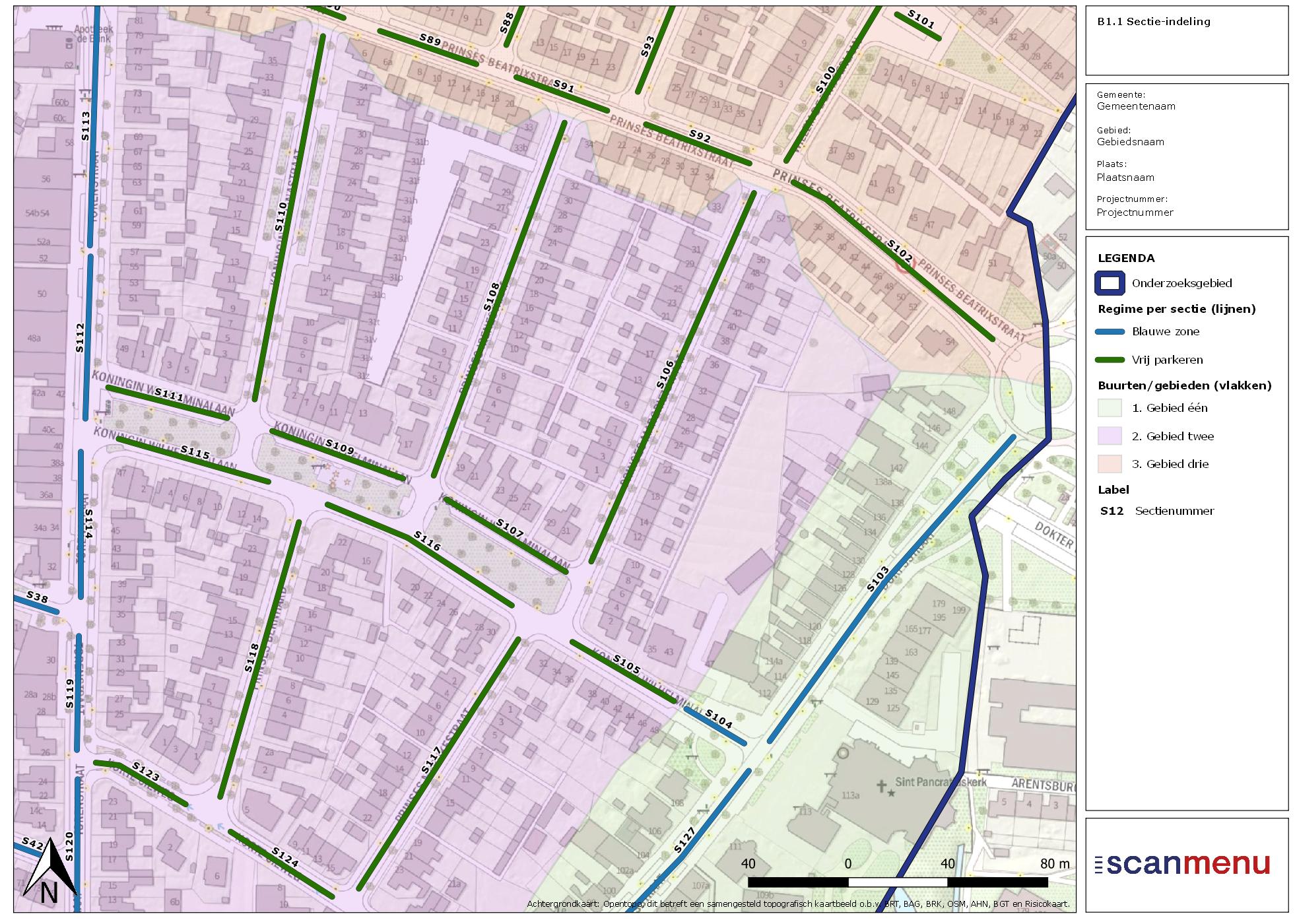 GIS visualisatie Scanmenu sectie-indeling parkeeronderzoek